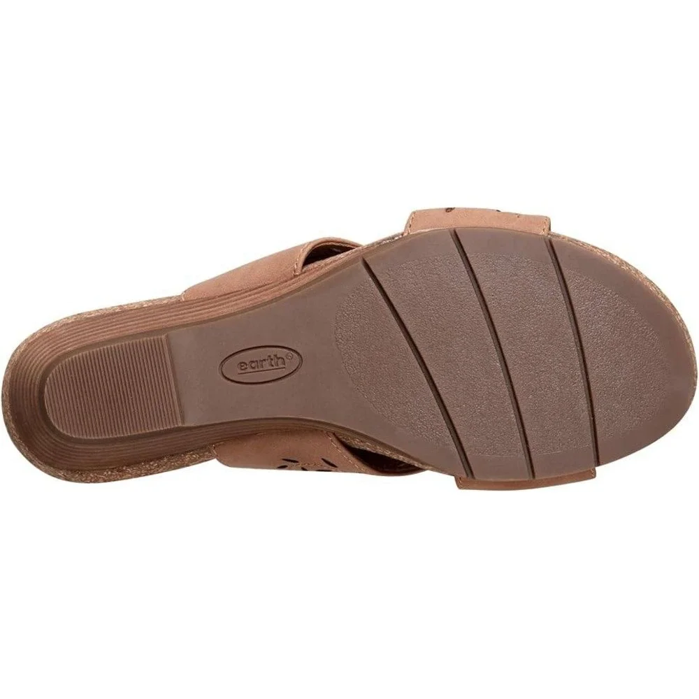 Earth Halin3 Womens Brown Laser Cut Perforated Slingback Wedge Sandals Size 8W
